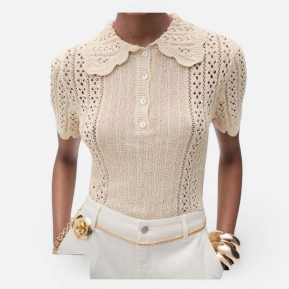 Mango knit with Peter Pan Collar Small EUC